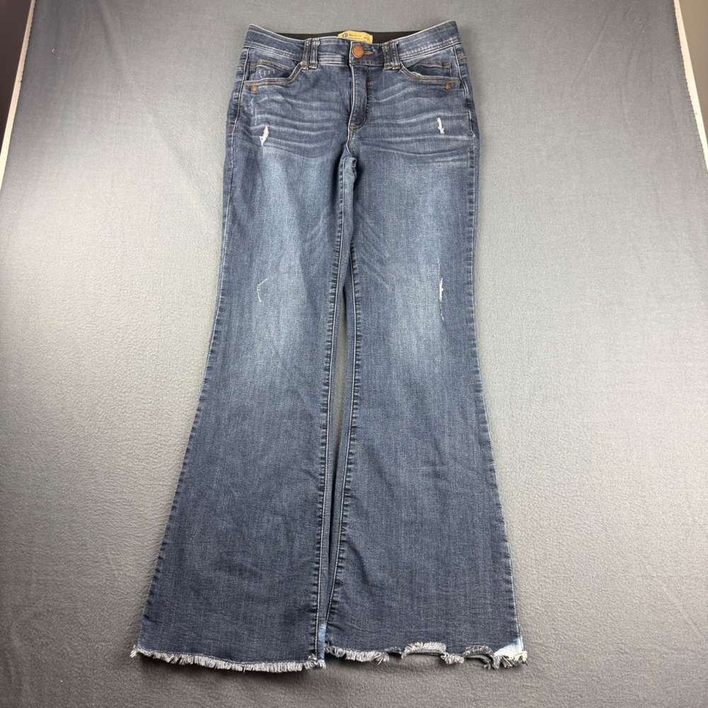 Democracy Jeans Womens 8 Blue Ab Technology Skyrise Step Hem Wide Leg Flare Boho